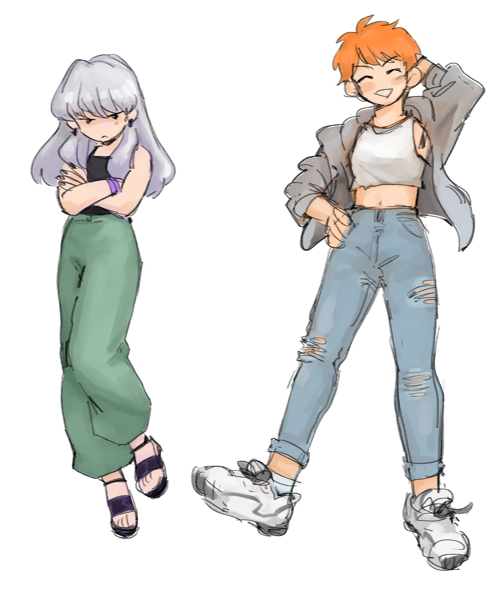 i found this old sketch of the golden deer girlies... team skirt/dress vs team pants