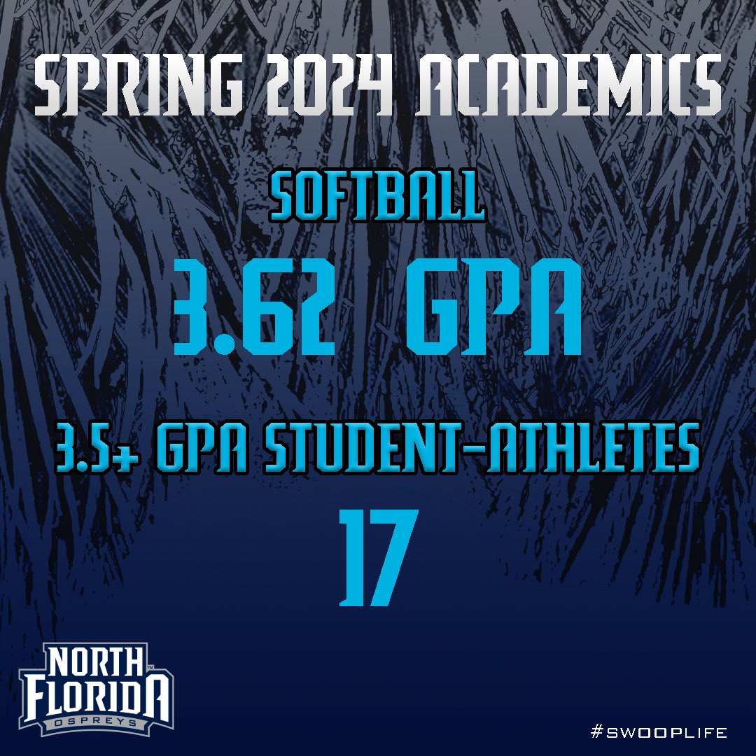 We earned a program record-high 3.62 combined GPA, including 17 Ospreys above a 3.5 GPA, to highlight our spring ‘24 semester‼️📚 #SWOOP