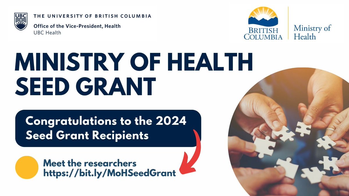 RECIPIENTS ANNOUNCED: Introducing the Ministry of Health Seed Grant Recipients! These five innovative research projects are responding directly to critical health priorities in British Columbia – learn more about the projects here: bit.ly/MoHSeedGrant