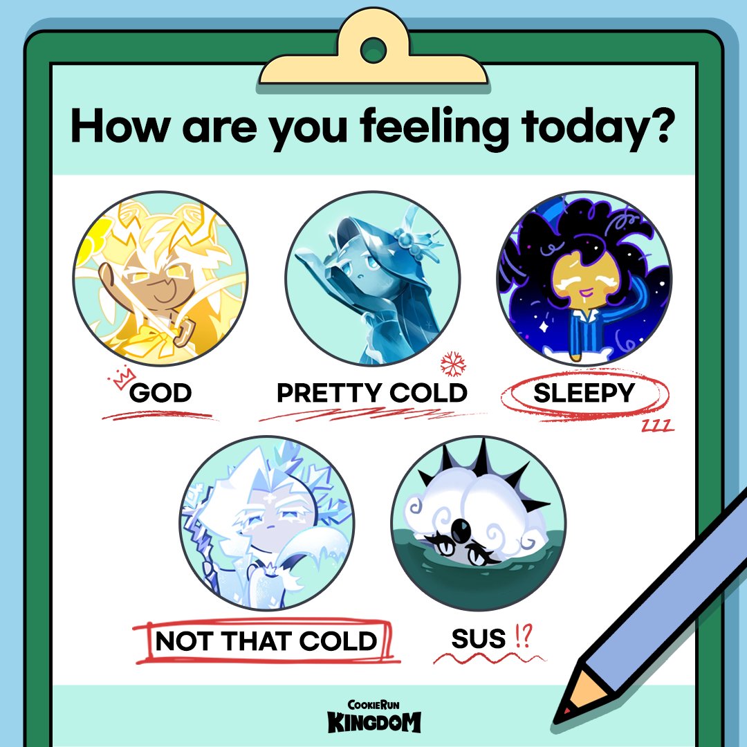 CRKingdomEN's tweet photo. It is Monday 🫥 How we feelin' today? 

#CookieRun #CookieRunKingdom #CRK #StormbringerCookie #SeaFairyCookie #MoonlightCookie #FrostQueenCookie #BlackPearlCookie https://t.co/rJgOcqbv99