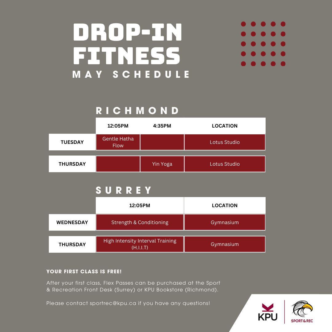 🚀 Ready to crush your fitness goals this May? 💪 Check out our exciting lineup of drop-in fitness classes! Your first class is on us! Don't miss out – come join the fun! 💥