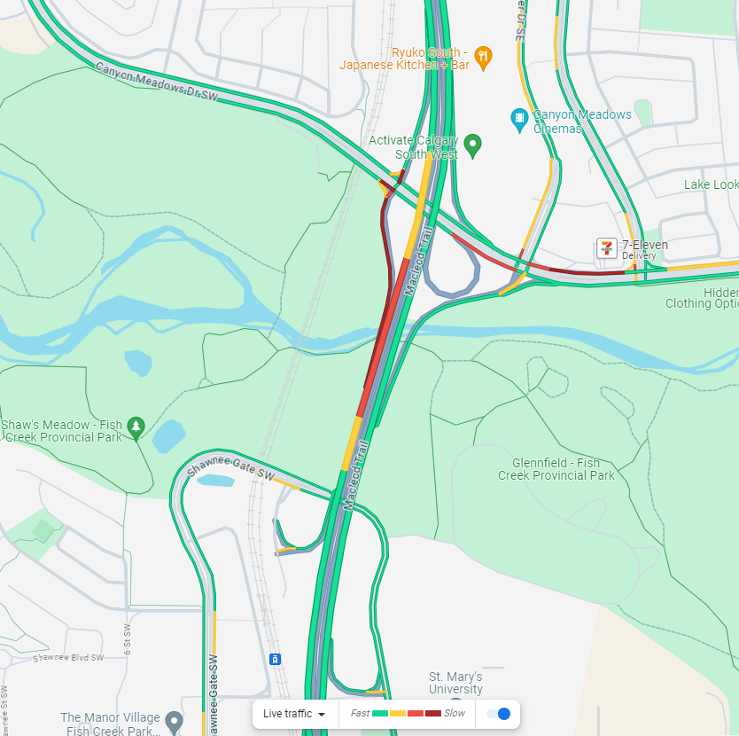 In the SE, heads up for a pileup in the RHL on SB Macleod approaching Bannister Rd. #yyctraffic #yycroads