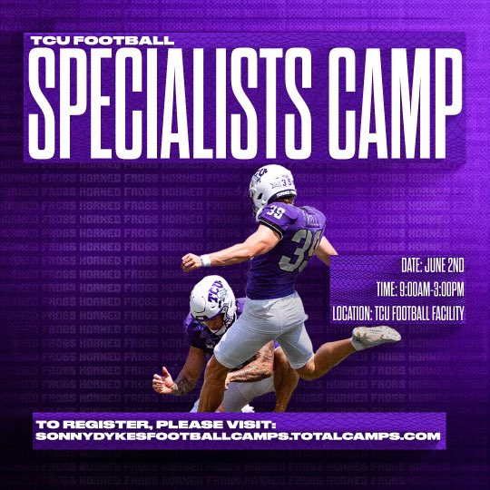 Specialists camp in Fort Worth will be here before we know it… Come out and compete with us on campus June 2nd! #BleedPurple