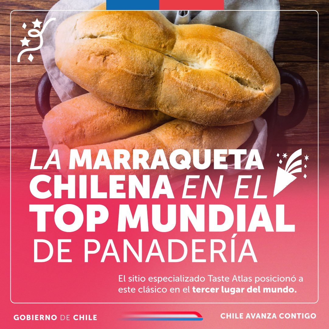 Las gastronomía de Chile en el top mundial 🇨🇱 La enciclopedia de sabores internacionales @TasteAtlas compartió su lista de los mejores panes del mundo, una selección en la que nuestra deliciosa marraqueta se quedó con #Top3 🥉