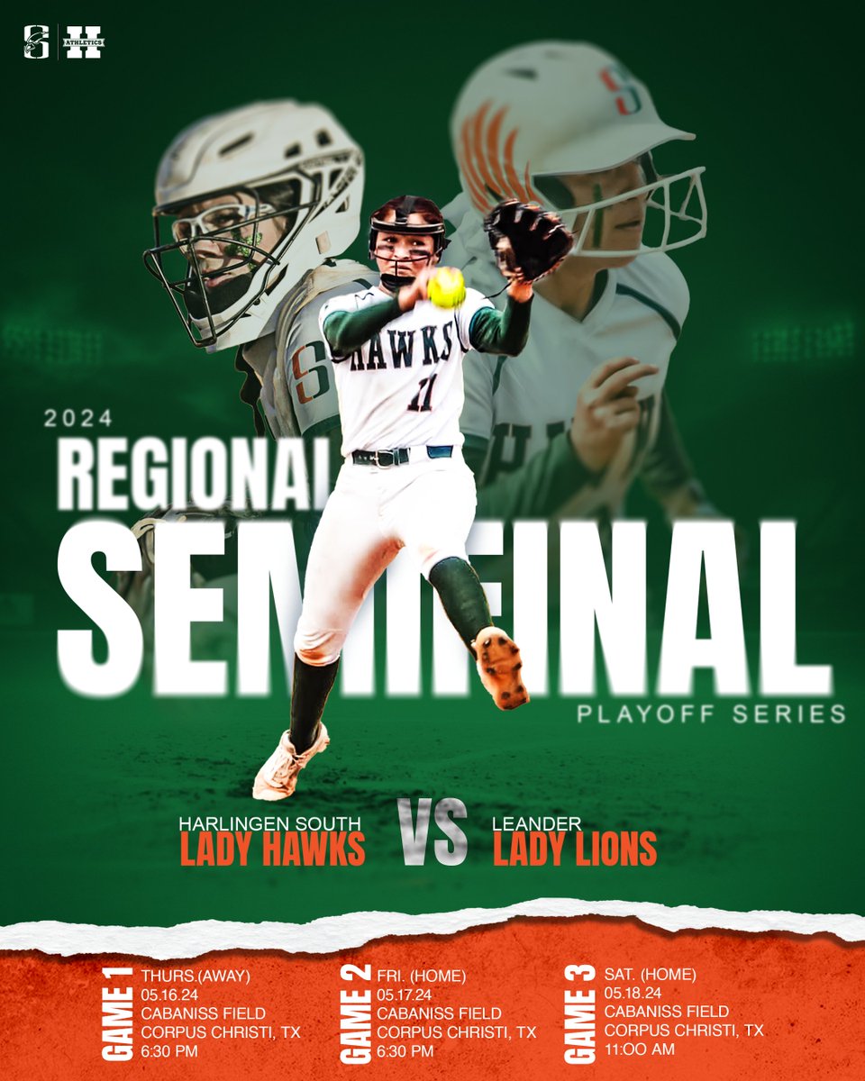 Please come out and support our Harlingen South Lady Hawks as they face the Leander Lady Lions this Thursday, Friday & Saturday (If Necessary) in the Regional Semifinals! Go Lady Hawks!