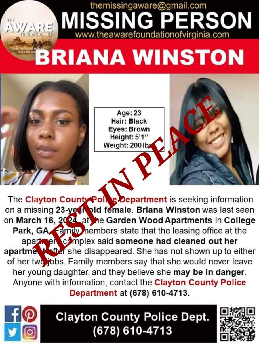 UPDATE: — A missing person's case took a gruesome turn as a Clayton County woman's remains were found in Tennessee following her disappearance last month. Clayton County Police made the announcement on Monday that Briana Winston's live-in boyfriend and father of her child --…