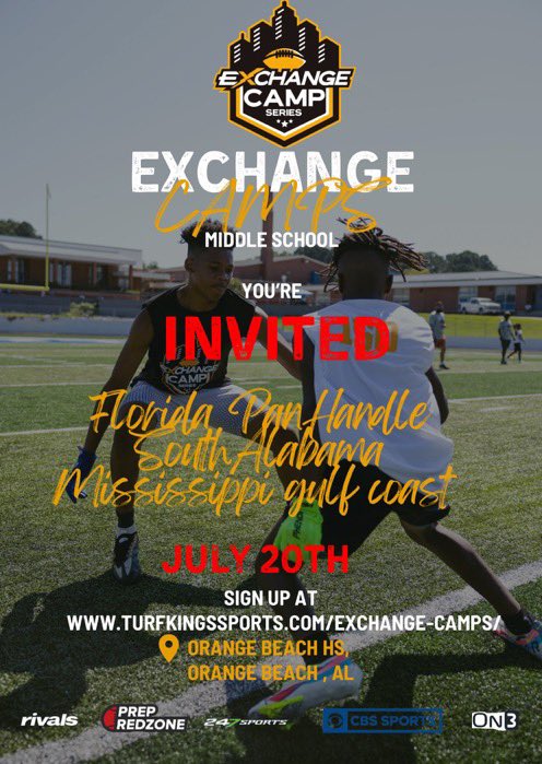 Appreciate the invite @eXchangeCamps @TurfKingssports @DontonioKeshon @JodiMontanaUSAK @940Elite @TXTopTalent @_EliteProspects @CHSChargerFB @EVance813 @CoachHill01 #RecruitKellercentral