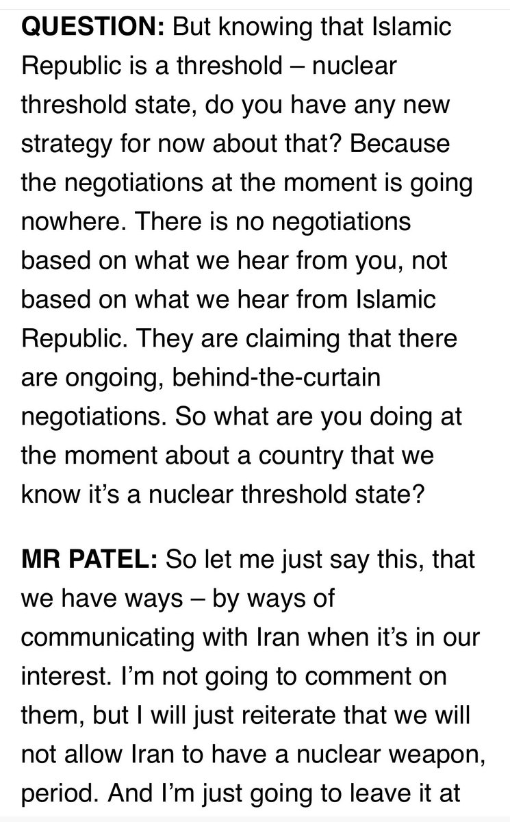 Journalists are asking about the administration’s strategy to counter an Iran on the nuclear threshold. @StateDept can’t articulate one. 3+ years of failure begs for a course correction.