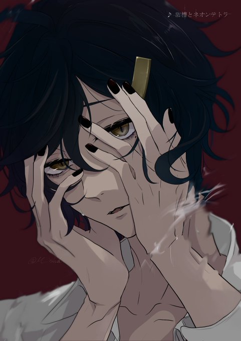 「black hair hands on own face」 illustration images(Latest)