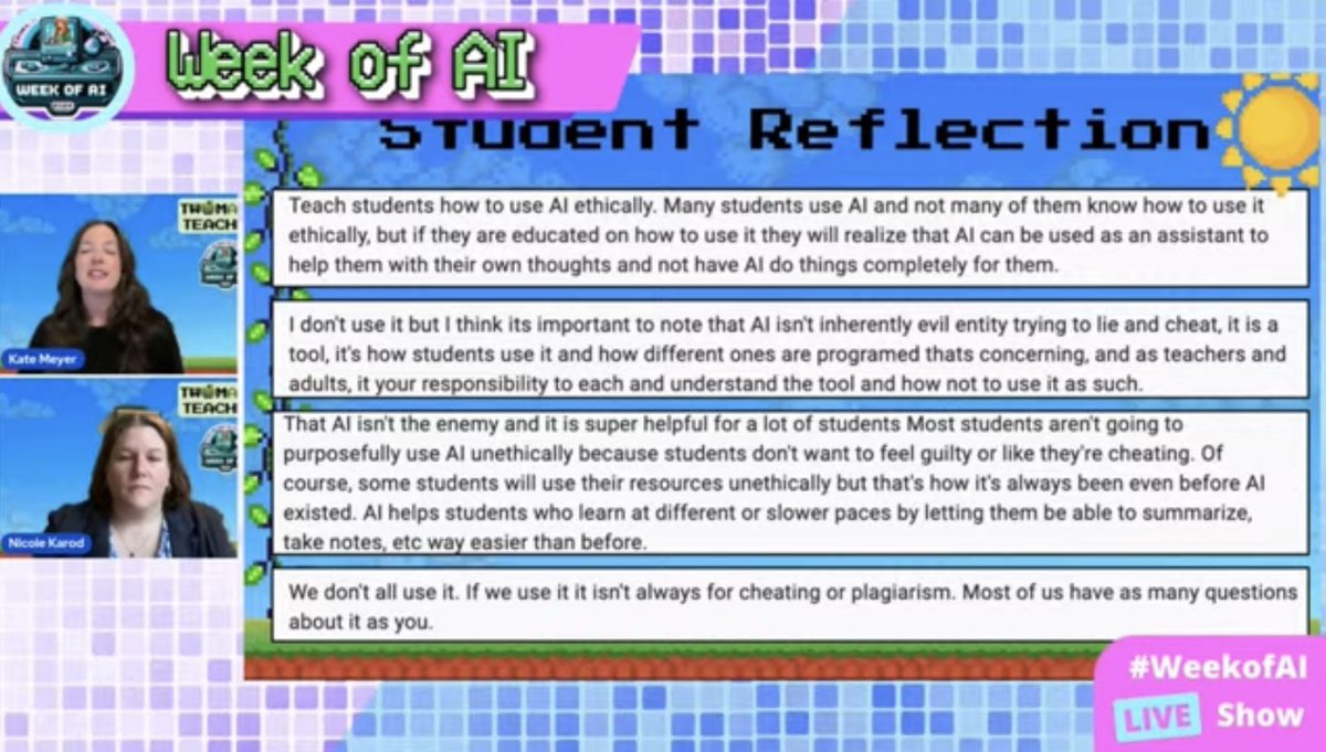 👏 Great session from @2MaineTeachers at #WeekofAI - Loved these “things I wish my teachers knew about #AI” responses… Thanks for sharing! 🙌