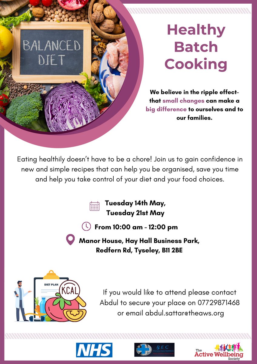 👩‍🍳 Bethan is at Hayhall in #Tyseley, showing us the benefit of healthy batch cooking. 🫕 Join us on Tuesday 14th and 21st of May for our batch cooking sessions. ℹ️ To book on or to find out more contact Abdul on 07729871468