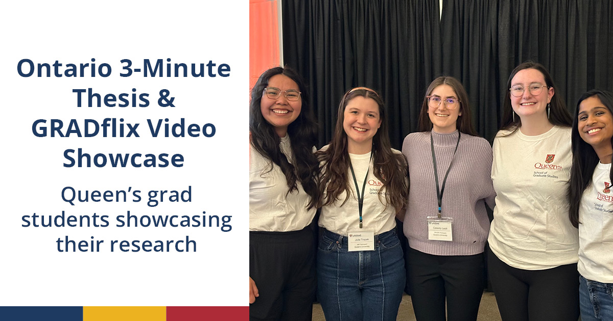 Last Wednesday was the Ontario 3MT & GRADflix Video Showcase – learn about our Queen’s representatives! Read the article here: bit.ly/44Fu2ip