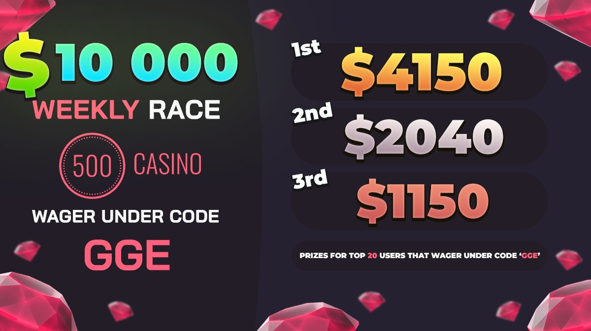 🎉💸*NEW* 10 000$ @500Casino WEEKLY RACE🎉💸

🚀Wager to climb on the leaderboard, top 20 users are rewarded 10000$💸

🥇Race : gge.gg/leaderboard/500

🏆Use code : GGE ( 500.casino/r/GGE ) 

🔁Random RT gets 100$