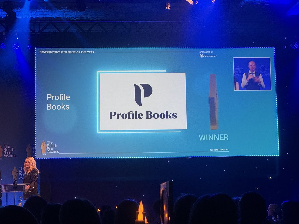 Next my wonderful publisher ⁦@ProfileBooks⁩ won Independent publisher of the Year 🤩 Never was this award so well deserved 💕 so proud of the entire team at this amazing company 🙌 #BritishBookAwards #nibbies 🏆
