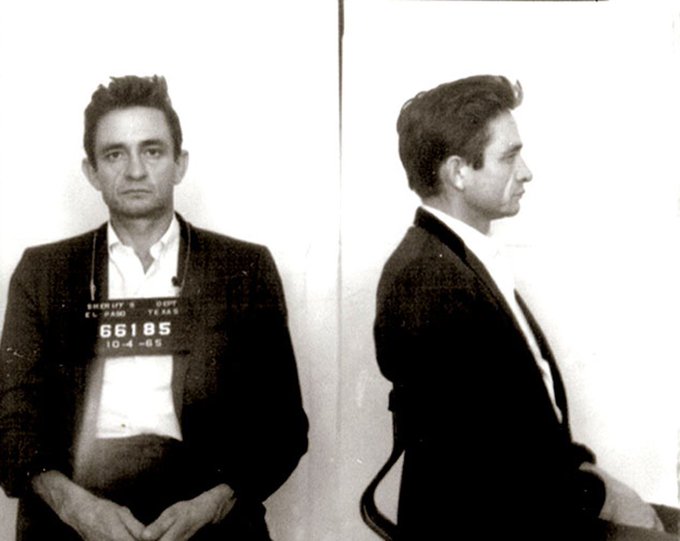 Johnny Cash, arrested in Texas on suspicion of drug smuggling, 1965.