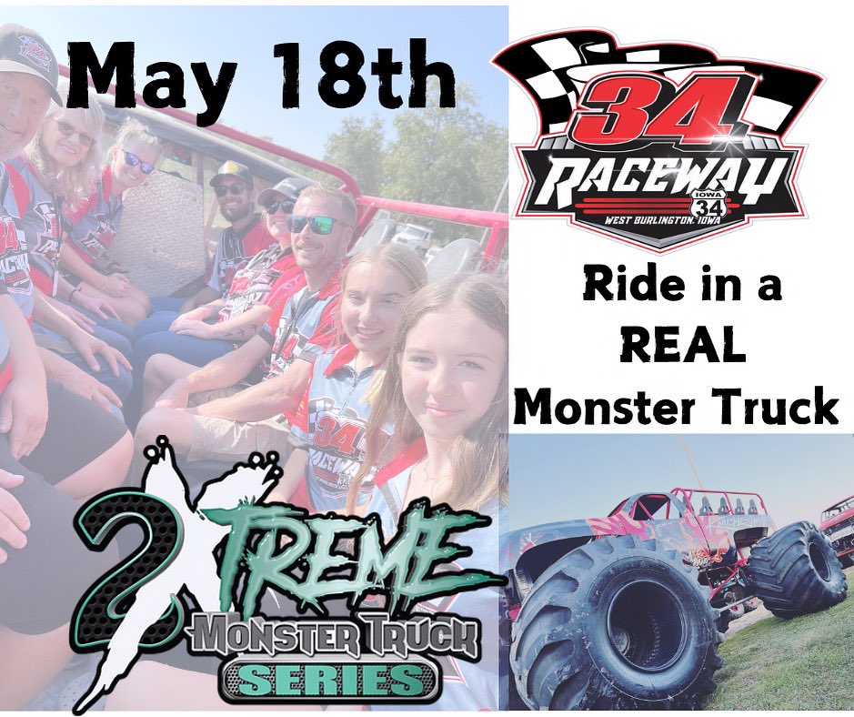 🚥 The Monsters Are Coming 🚥 Are you ready for the ride of your life? Bring the family to 34 Raceway this Saturday and ride a REAL monster truck! Buy Tickets Early & Save Here: eventbrite.com/e/2x-monster-t…