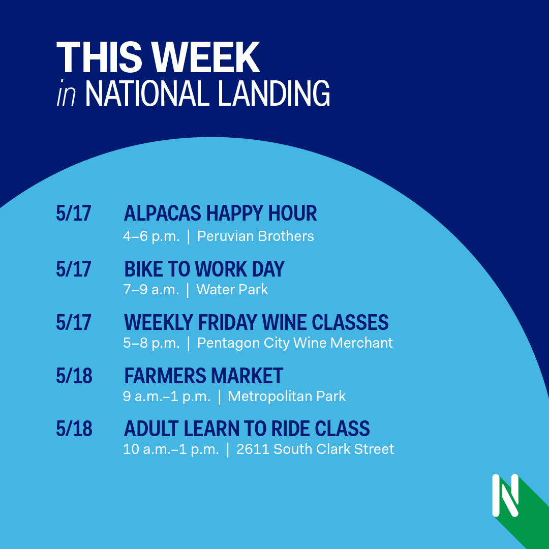 Farmers markets, live jazz, wine classes, and bike events—it's all happening this week in National Landing! 🌿🎷🍷🚲 🔗 Explore more: bit.ly/3Y5ALyr #NationalLanding #LoveNationalLanding #MetPark #BikeMonth