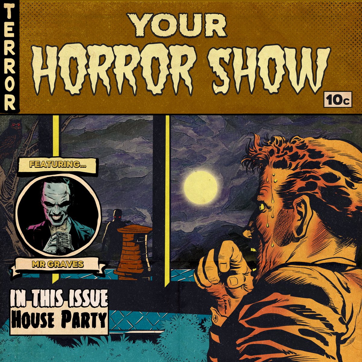 Yourhorrorshow's tweet photo. Dropping at midnight tonight, our Season 2 premiere “House Party” written by @ofcthismeanspod 

Starring @murtklurn David Gallegos @KarenSummerton and Stephanie Hyden

Produced by Johnathan Graves @GavinBooth &amp; Sade Sellers

Artwork by Ghostly Ink Studios https://t.co/XQeFeLtLX8