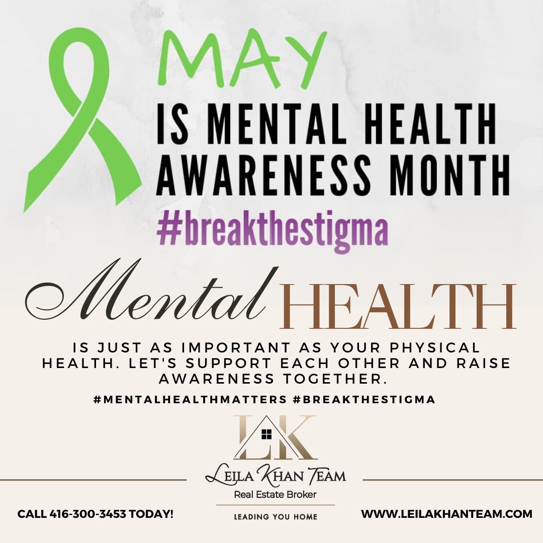 'Let's break the stigma and support mental health awareness. Every mind matters. 💚 

#MentalHealthAwareness #EndTheStigma #leilakhanteam #canadianmentalhealthassociation