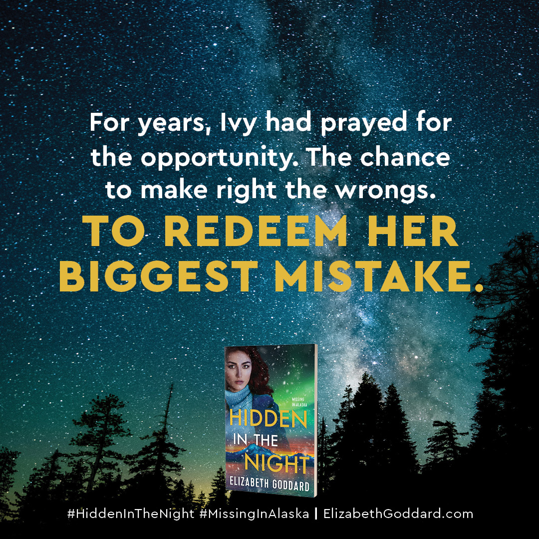 For years, Ivy had prayed for the opportunity. The chance to make right the wrongs. TO REDEEM HER BIGGEST MISTAKE. ~Ivy, Hidden in the Night.

missinginalaskaseries.com

#Hiddeninthenight #MissinginAlaskaseries #ElizabethGoddardbooks #Christianromance