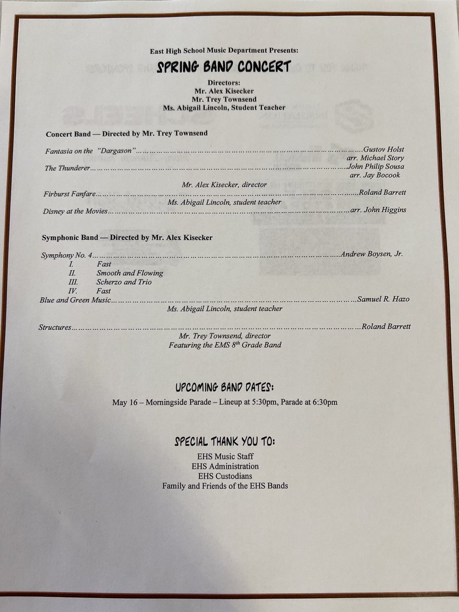 Still time to catch the Spring Band Concert tonight at 7:00.