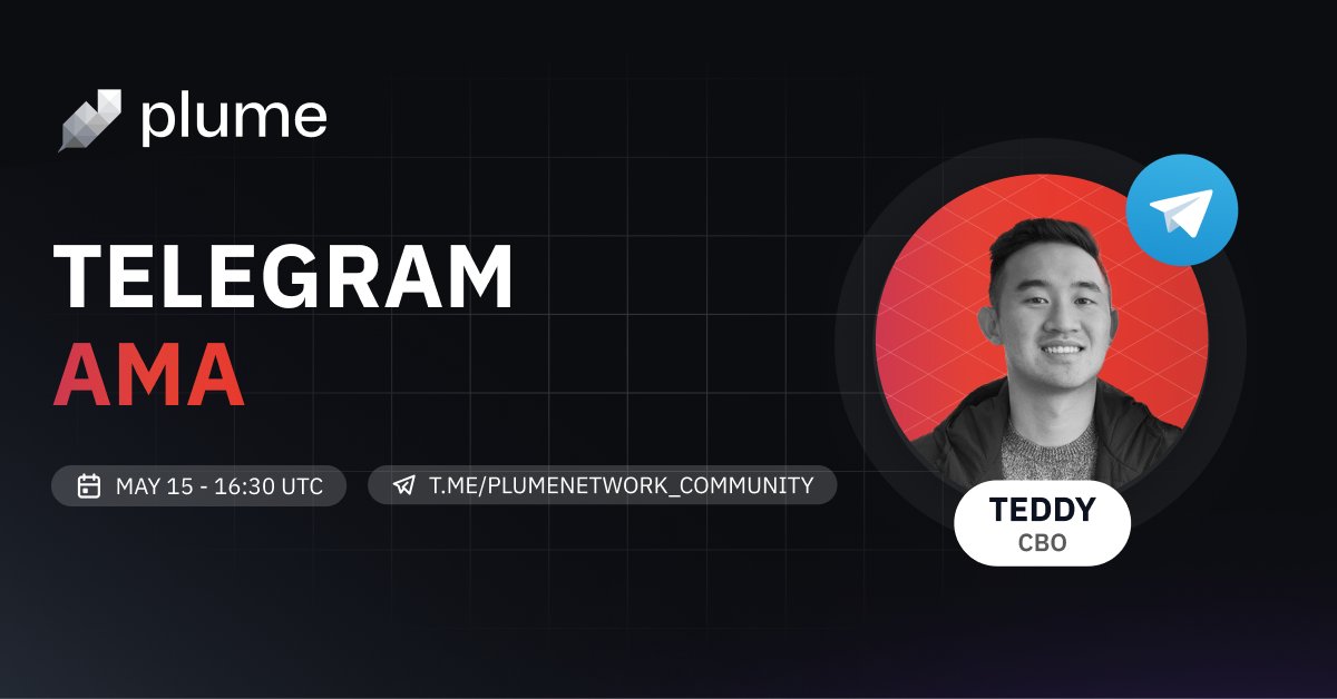 Join us for an AMA with one of our major goons, @teddyP_xyz! He’s dropping big news and you seriously don’t wanna miss out. 🔑 Catch the secret word during the AMA! You will need it to claim your OAT and some Plume Points. 🗓️ May 15th ⏰ 16:30 UTC 🔗 app.galxe.com/quest/PlumeNet…