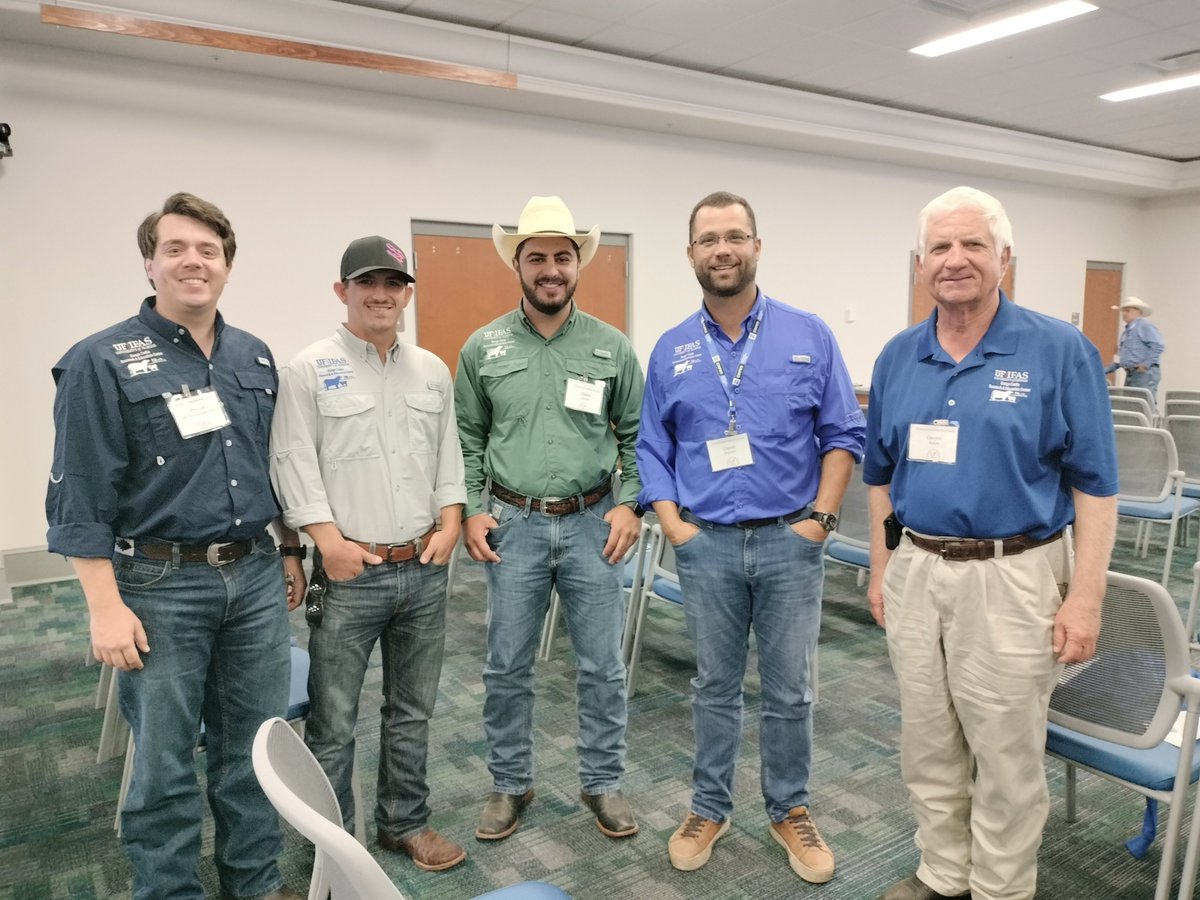 A few of the UF/IFAS RCREC attendees at the 73rd Annual Beef Cattle Short Course, from L to R: Vinicius Izquierdo, Connor Crawford, Joao Lazarin, Dr. Cassio Brauner, and Dennis Kalich.