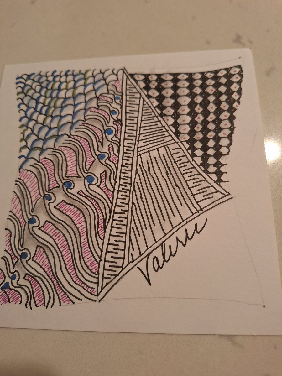 My art project for the evening.  Just some zentangle patterns for an overall design.