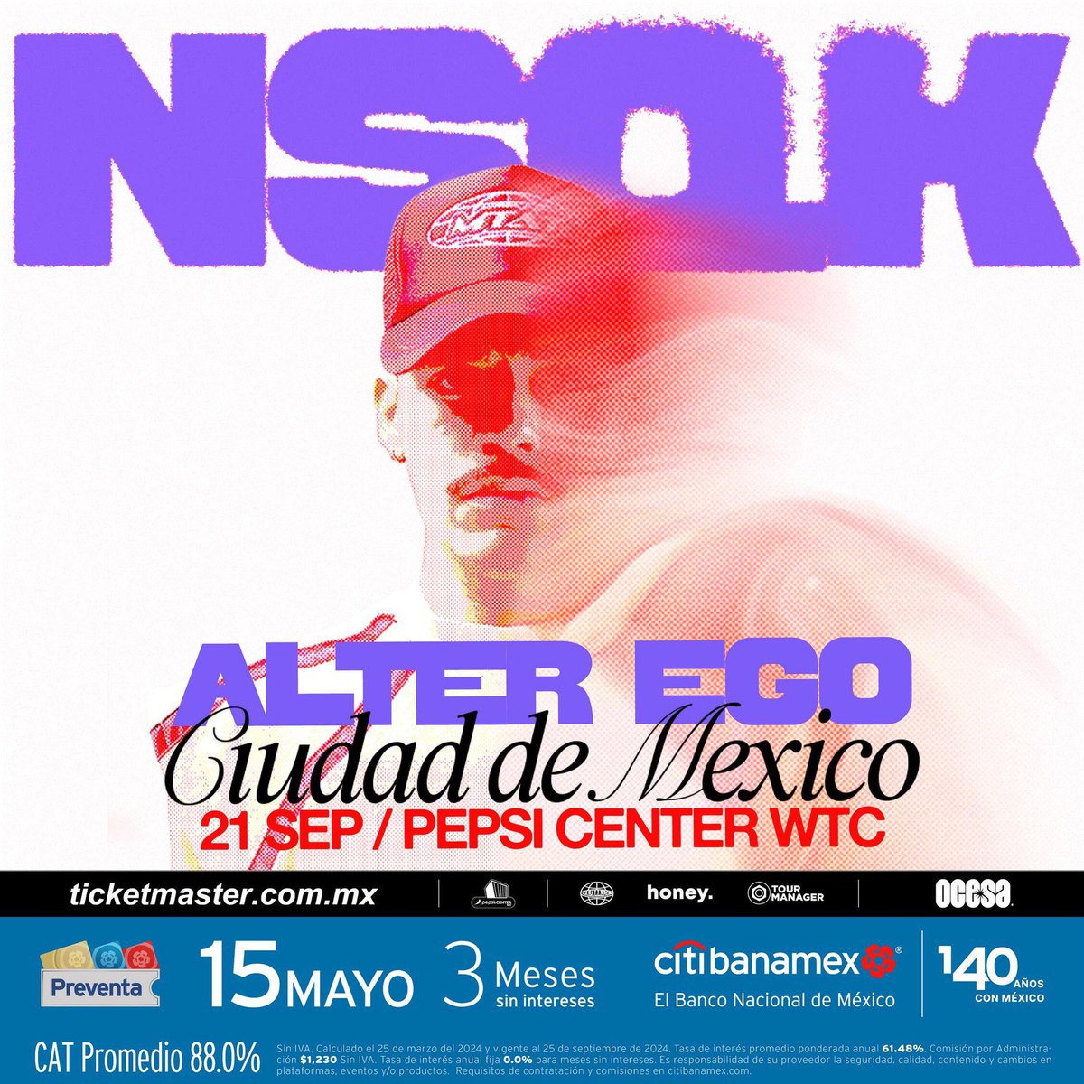 @nsqkk llega con su #AlterEgo a la tarima del Pepsi Center WTC el próximo 21 de septiembre.🫨❤️‍🔥

#PreventaCitibanamex: 15 de mayo.
Venta general a partir del 16 de mayo.