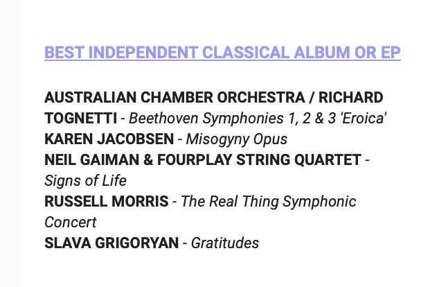 karenthegpsgirl's tweet photo. EXCITING!! Misogyny Opus nominated for an Australian Independent Record AIR award 2024 BEST CLASSICAL ALBUM. I am thankful especially to @mattanthonyprod for yr artistry. #AusIndies #indieconaus #adlcom #seesouthaustralia @ausindies Special thanks to @JuliaGillard @GIWLANU https://t.co/reZ0AB1Dni