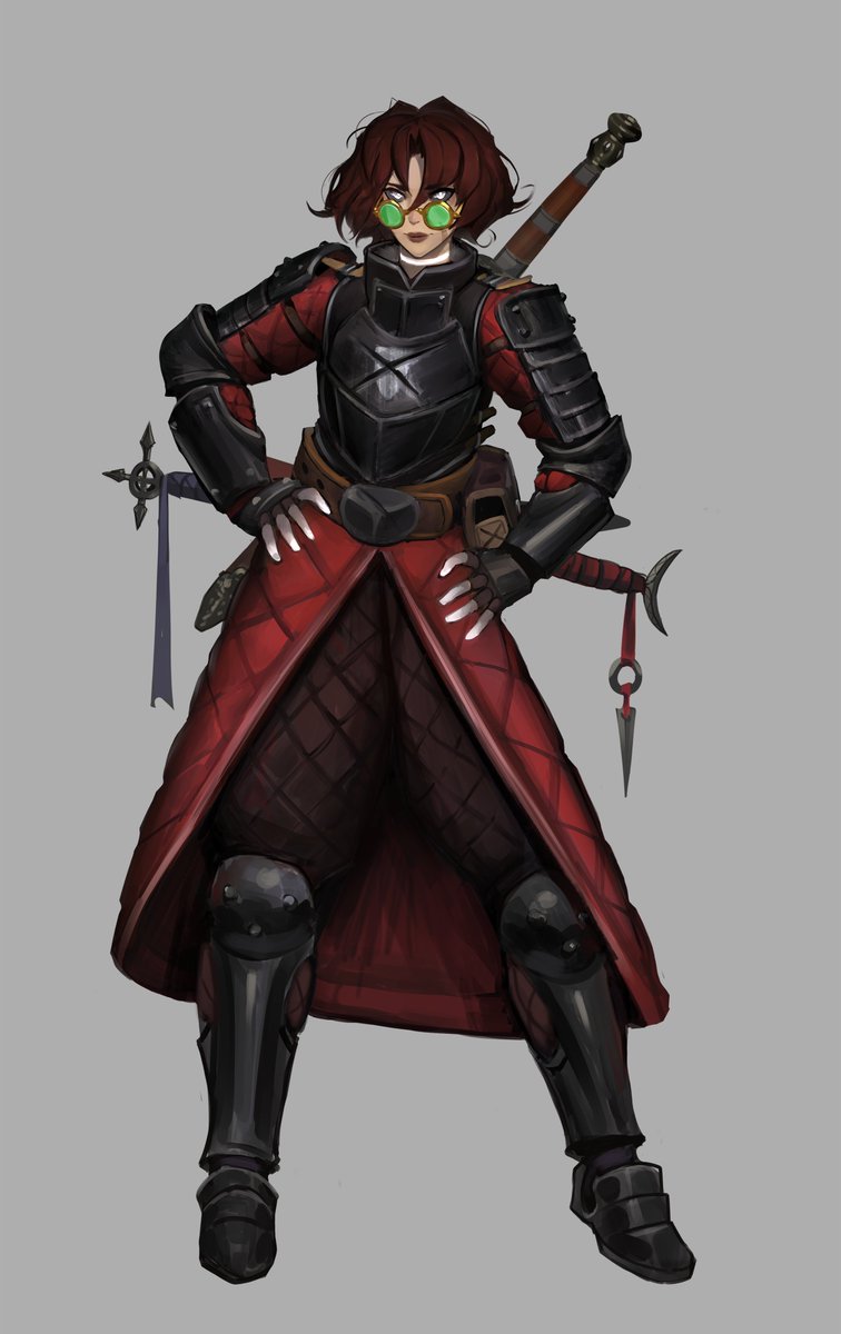 Commission #art #photoshop #csp #dnd #glowing #eyes #red #black #armor #swords #girl #monk