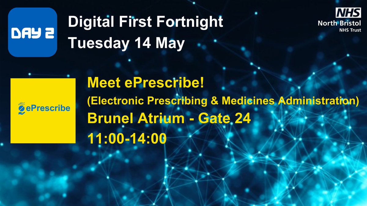 North Bristol NHS Digital (@nbrisnhsdigital) on Twitter photo It's Day 2 of Digital First Fortnight <a href="/NorthBristolNHS/">North Bristol NHS Trust</a>. Today, meet ePrescribe - the project delivering Electronic Prescribing & Medicines Administration - and discover more about the single biggest digital transformation activity happening at NBT over the next year! 💊⚕️💻 It's Day 2 of Digital First Fortnight <a href="/NorthBristolNHS/">North Bristol NHS Trust</a>. Today, meet ePrescribe - the project delivering Electronic Prescribing & Medicines Administration - and discover more about the single biggest digital transformation activity happening at NBT over the next year! 💊⚕️💻