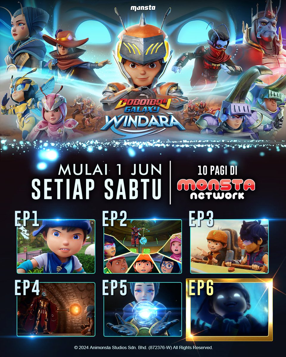 📢 Badai BoBoiBoy bakal melanda‼️ ▶️ youtube.com/monsta Bermula 1 Jun ini. Tonton #BoBoiBoy Galaxy #WINDARA setiap SABTU, pukul 10 pagi di #MONSTA Network!