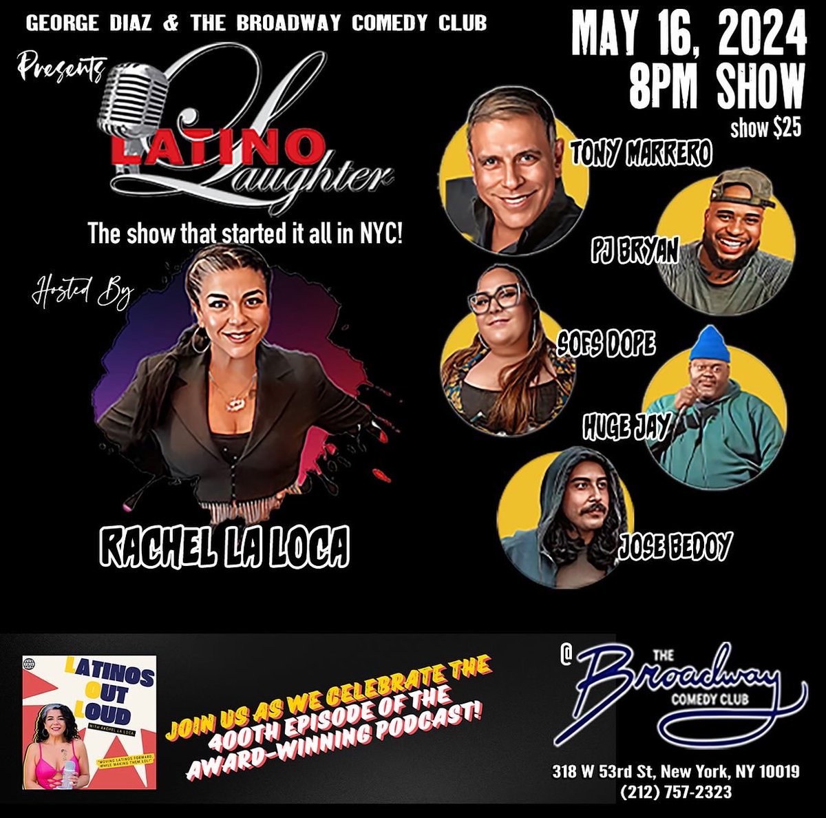 Come out and celebrate the 4️⃣0️⃣0️⃣th episode of <a href="/LatinosOutLoud_/">Latinos Out Loud™ Podcast</a> Thursday night! I guarantee you’ll laugh at least 4️⃣0️⃣0️⃣ times! Hit me in the DM to get on my guest list. 🥳