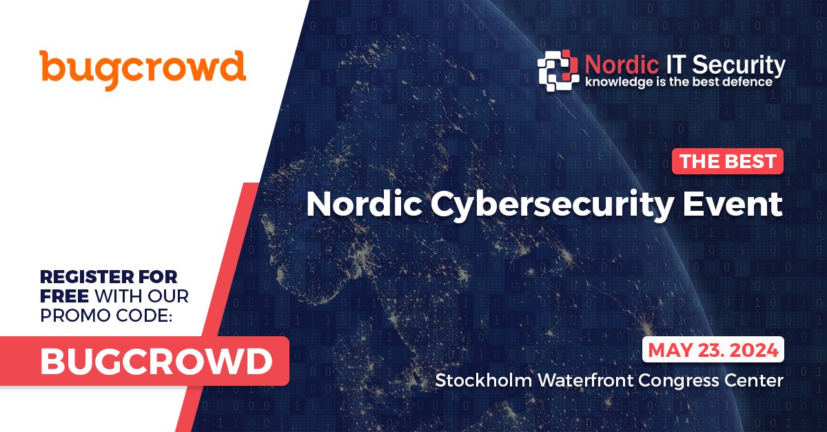 ✈️ We're going to Stockholm! 🗓️ May 23, 2024! Get ahead in #cybersecurity at Scandinavia's top summit. With top-notch speakers and partners, the summit is a must-attend for industry professionals. Promo code BUGCROWD for free registration @nordicitsec: nordicitsecurity.com