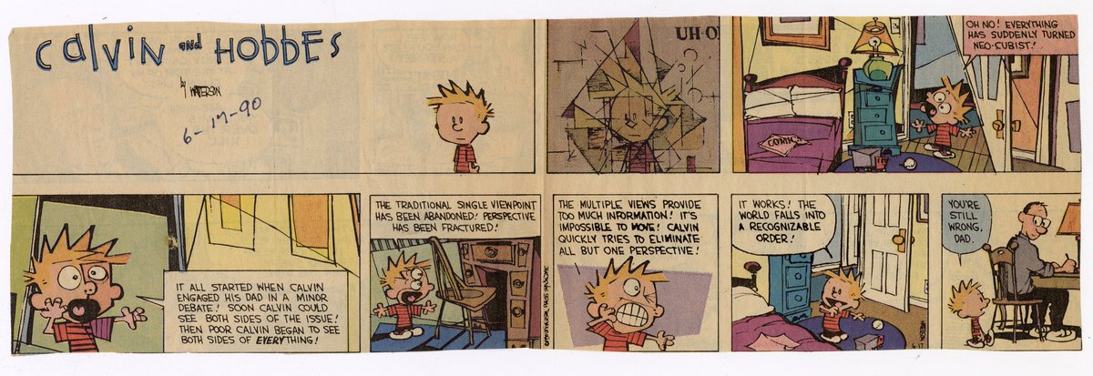 Calvin and Hobbes Sunday strip. 06.17.90. Scanned from a clipping. For many years, my Dad would clip newspaper strips and send them to me in his weekly letters. He loved a lot of the same strips I did, including C&H. Brilliant work.