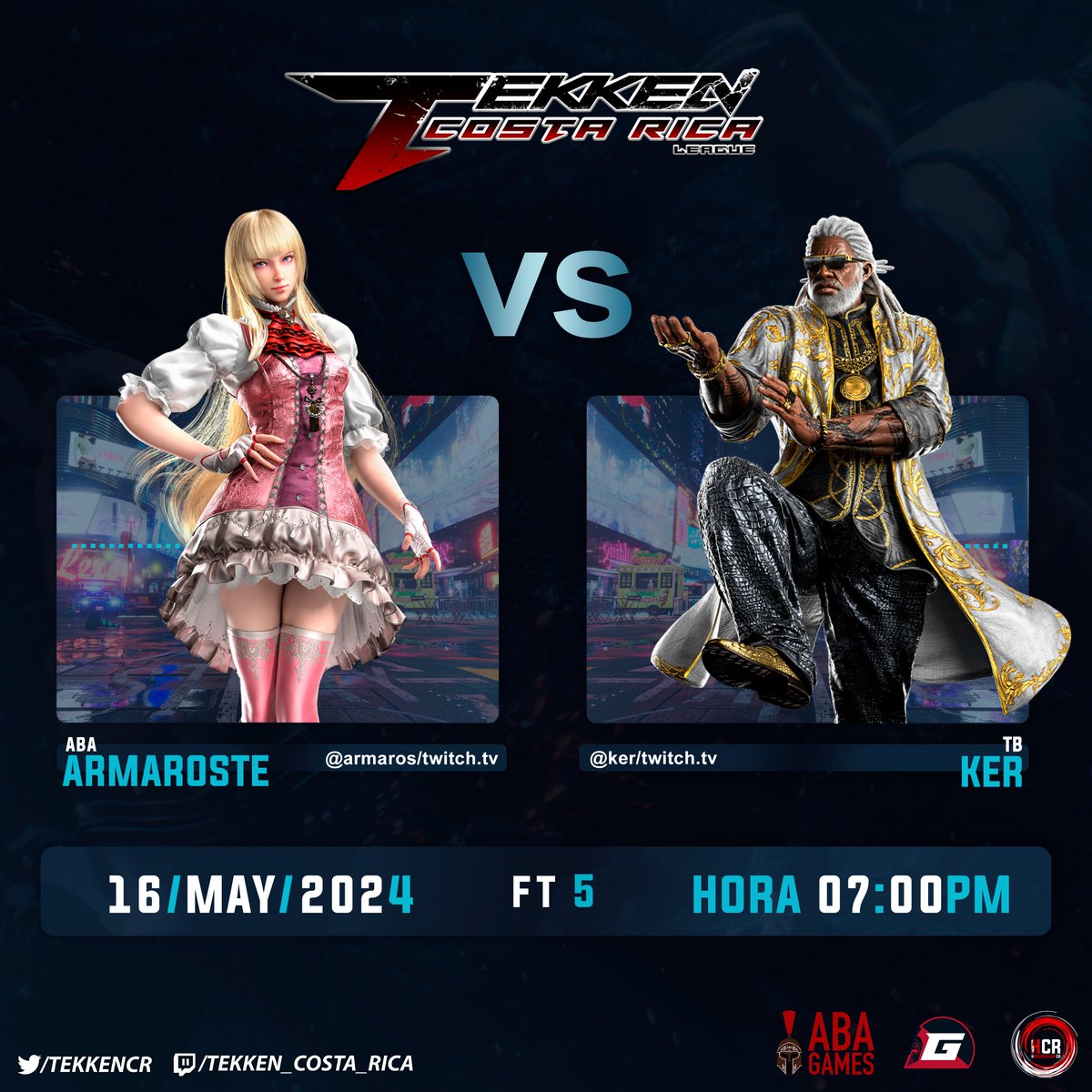 El Canal de Tekken CR League los invita,

FT´s de la Ronda 1 y Ronda 2 de la Liga Online de Tekken 8

Día: Jueves 16 de mayo
Hora: 7:00 pm
Canal: twitch.tv/tekken_costa_r…