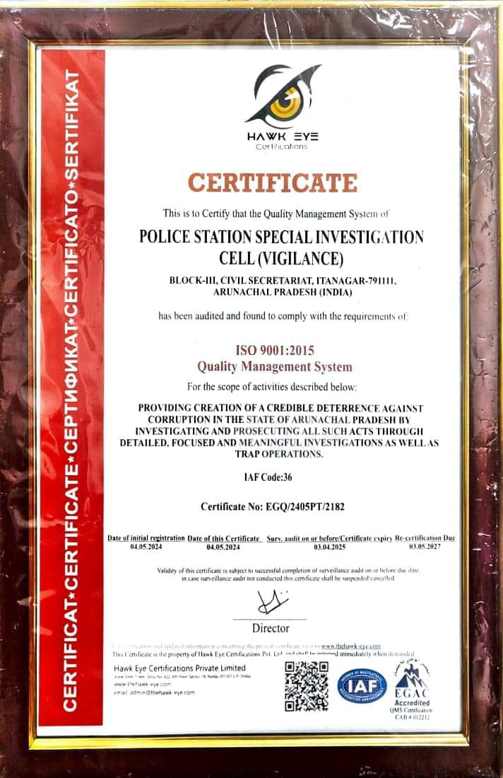 Congratulations to the Special Investigation Cell (Vigilance) Police Station in Itanagar for achieving the ISO 9001:2015 certification. Receiving of this certificate shows the commitment of the SIC team in creating a credible deterrence against corruption in the State and…