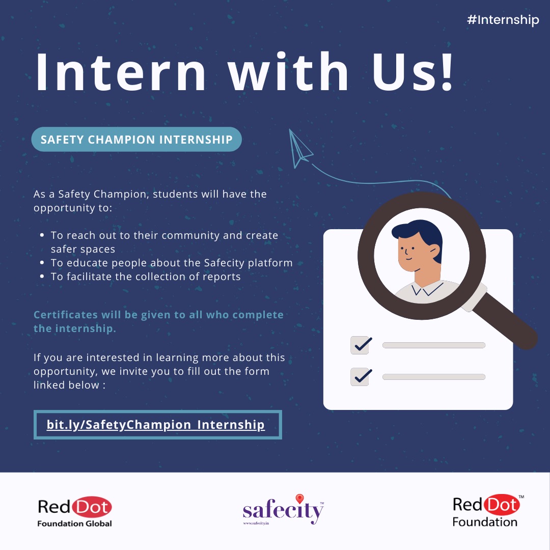 Join our community as a Safety Champion Intern!🌟 - Reach out to your community and create safer spaces -Educate others about the Safecity platform -Facilitate the collection of reports If you're ready to make a real impact, fill out this form bit.ly/SafetyChampion… #internship