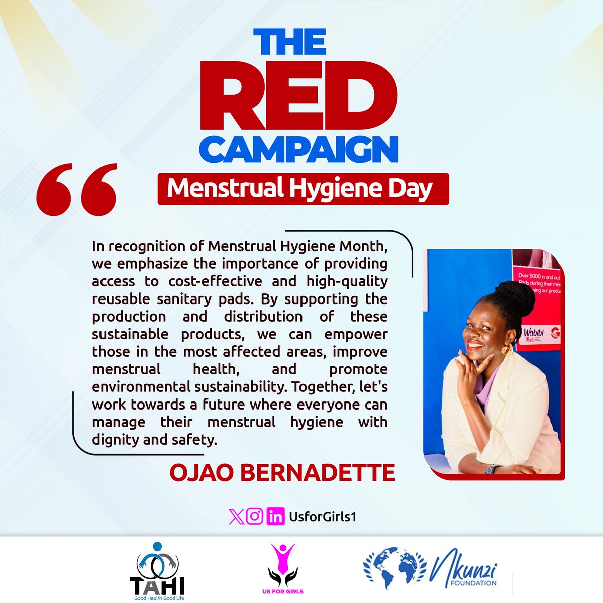 #RedCampaign

@CreativeBernad1 of @wabibipads emphasizes the importance of providing access to cost effective and sustainable period products, esp in rural areas, to help improve Menstrual health so everyone can have safe and dignified periods.

#EndPeriodPoverty