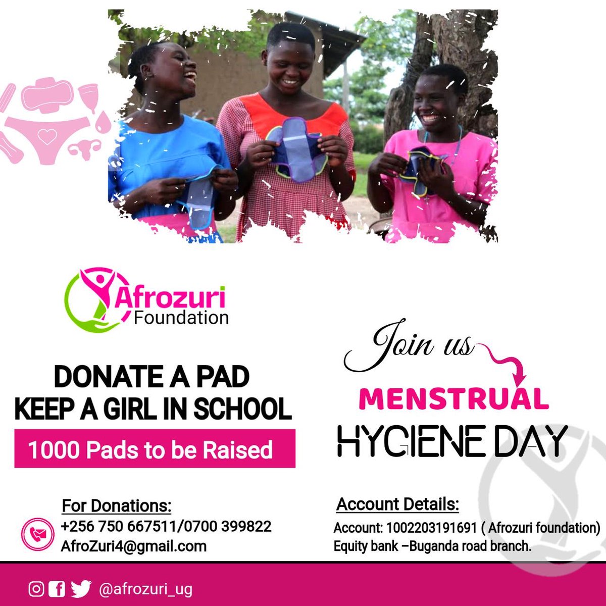 Join our pads collection campaign ahead of World Menstrual Hygiene day. Providing vulnerable girls with reusable sanitary pads will not only promote dignified menstruation but also keep them in school ensuring their dreams are fulfilled.  #PeriodPoverty  #Menstrualhealth