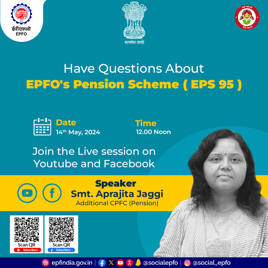 1 hour to go for EPFO’s insightful session on EPS 95 on YouTube. Press the bell icon to get notified.
Click on the below links and join the conversation 👇

youtube.com/live/jQj2WUkPJ…
facebook.com/share/odcYJoTy…

#LiveSession #Pension #HumHaiNa #EPFOwithYou #EPS95 #EPFO #ईपीएफओ #ईपीएफ