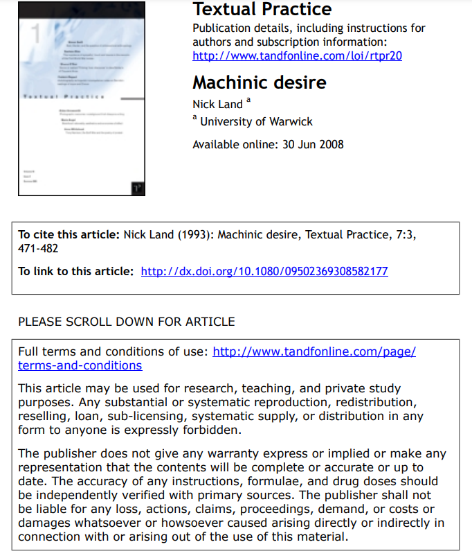 Nick Land's essay 'Machinic Desire' paints AI as an acausal entity from the future, reshaping our world in profound ways. He suggests AI isn't just a tool but a transformative force, tearing through political cultures and security systems with a relentless drive toward what he…