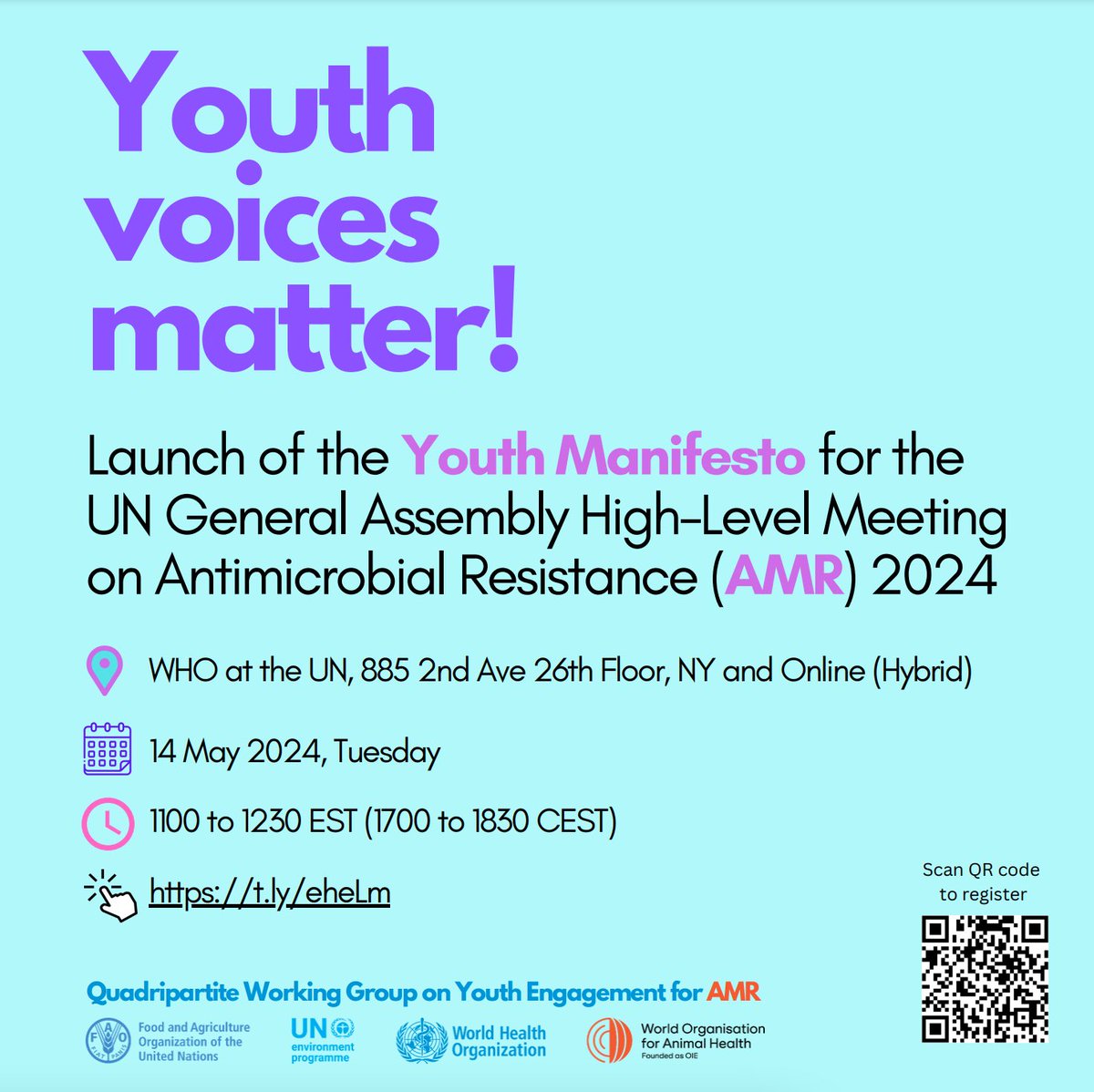 Young leaders worldwide are setting priorities and spurring action to tackle antimicrobial resistance. 

The Youth Manifesto for the #UNGA High-Level Meeting on #AMR launches on Tuesday, highlighting how to drive awareness and advocate for effective solutions.

Register and join…