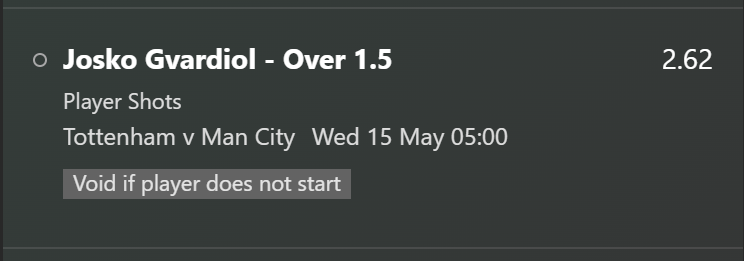 🏴󠁧󠁢󠁥󠁮󠁧󠁿 Premier League

Josko Gvardiol- Over 1.5 Shots

📊 L5 - 2,2,1,0,0
✈️ L5 - 2,1,0,1,2

No explanation needed, dudes been on fire and City will be surley looking to continue their form. 

#soccertips #footballtips #shotsbets