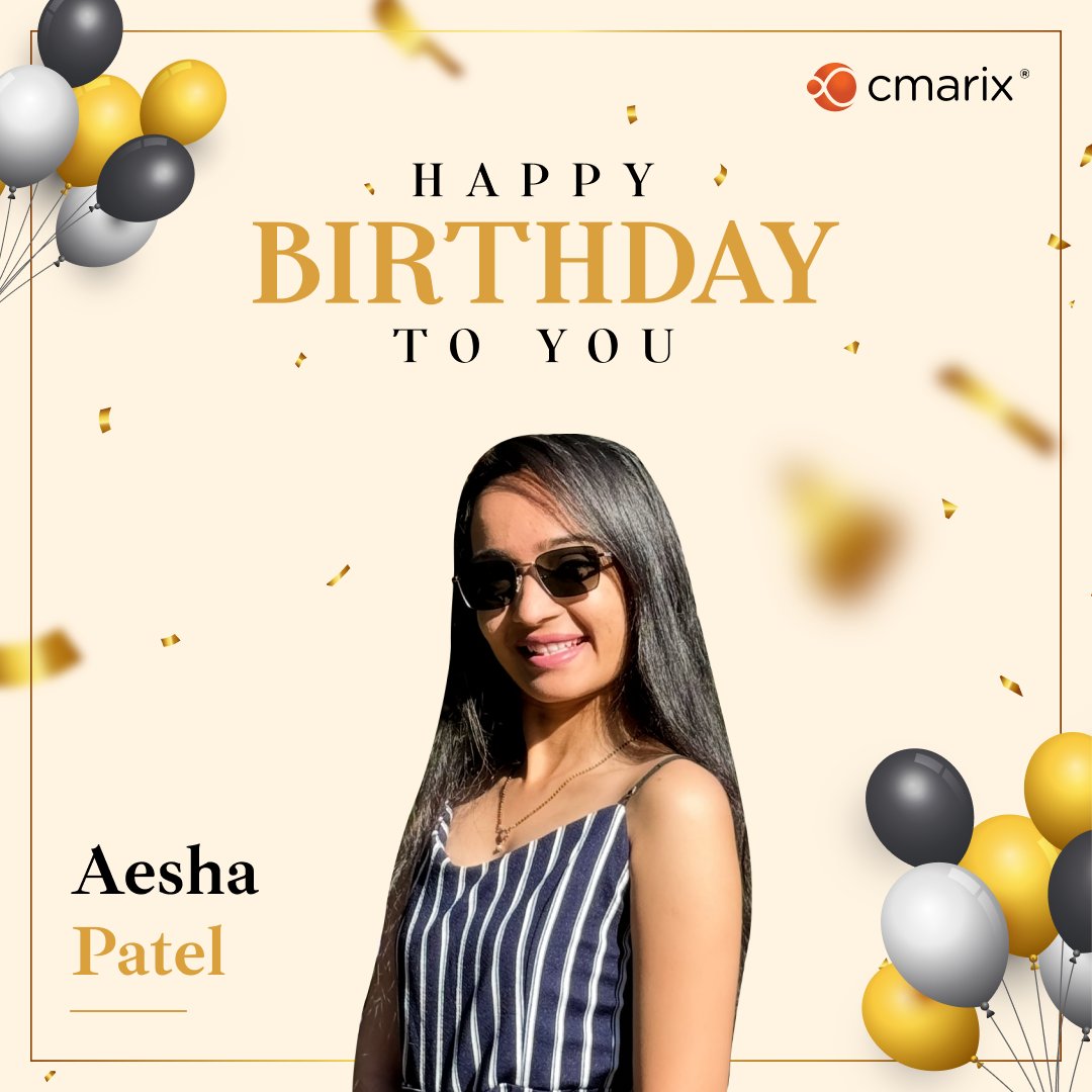 Sending the warmest birthday wishes to Aesha Patel! 🎉🎂 May the year ahead be brimming with joy, achievements, and cherished memories. 
#birthdaycelebration #happybirthdaytoyou #birthdaywishes #birthday2024 #CMARIX #lifeatcmarix #employees #employeebirthday