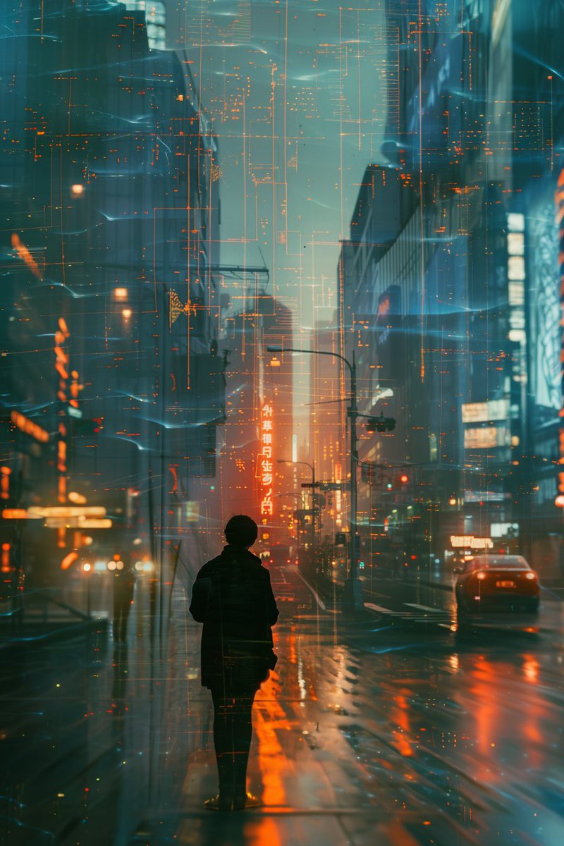 Wandering the rain-soaked streets, the hum of holograms and distant drones lulls the city into a digital dream. 🌆
#GoodNightYouAll #NeonDreams #aiartcommunity #AIArtGallery #nftartgallery #nftarti̇st