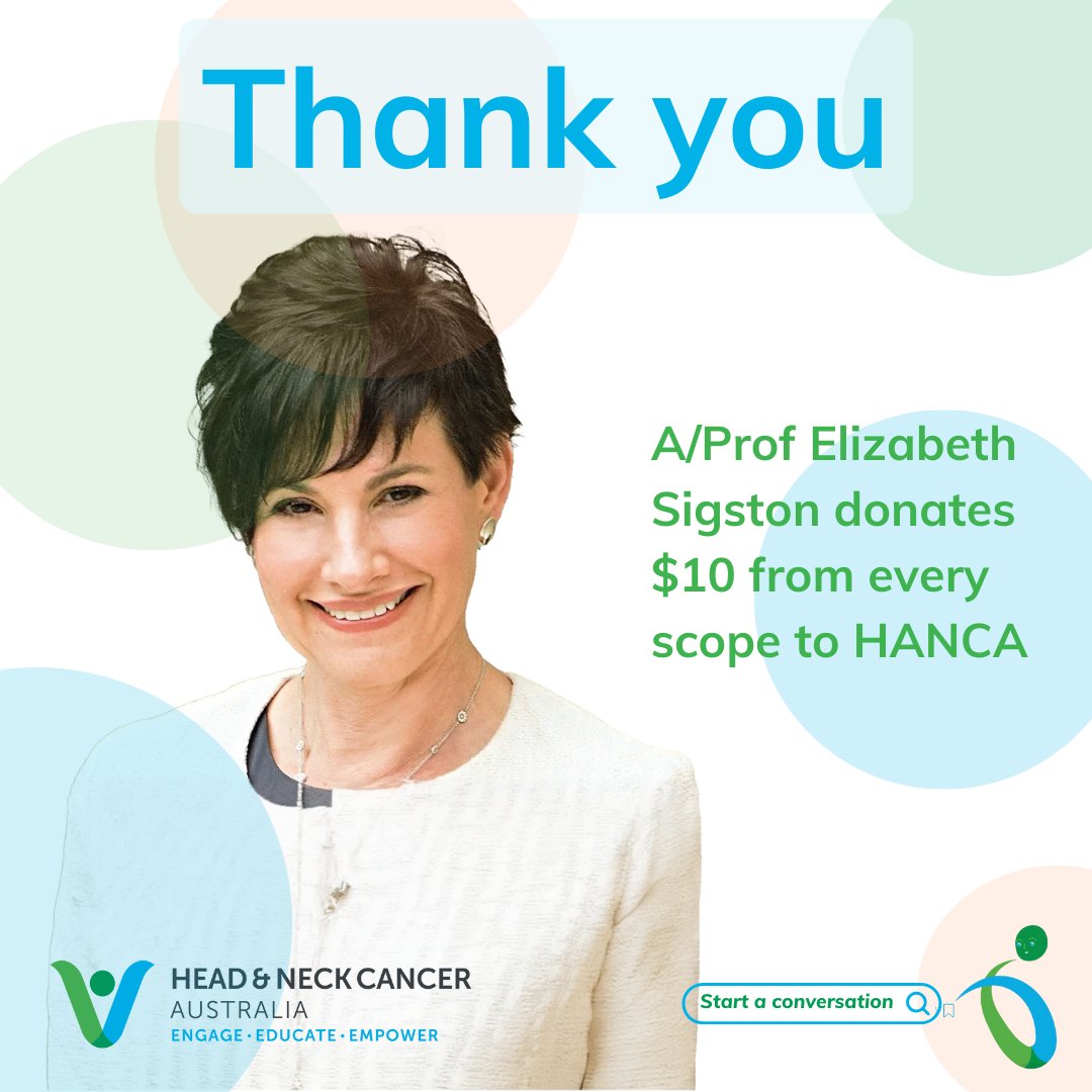 Since 2019 A/Prof Elizabeth Sigston, an #ENT/ Head & Neck surgeon from Melbourne has been donating $10 to HANCA for every #nasoendoscope she performs to support people affected by #HeadandNeckCancer. #HANCA #Fundraising #donations #cancer