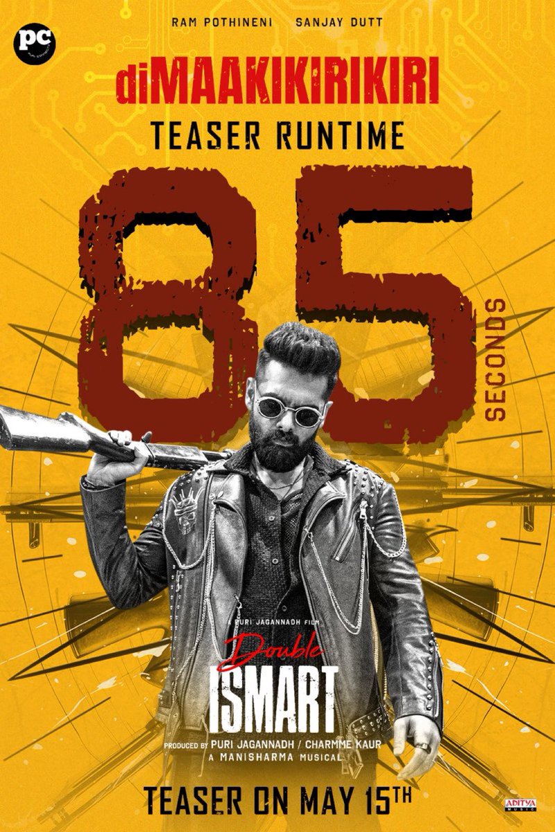 Get ready to celebrate the arrival of USTAAD #RAmPOthineni as #DoubleISMART 😎 2X dosage of MADNESS Loading in 85 SECONDS of 𝗱𝗶𝗠𝗔𝗔𝗞𝗜𝗞𝗜𝗥𝗜𝗞𝗜𝗥𝗜 #DoubleISMARTTeaser 💥 Releasing Tomorrow, MAY 15th ❤️‍🔥 ARE YOU READY 😎 @ramsayz #PuriJagannadh @duttsanjay