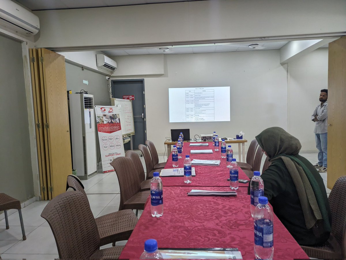 Diadem_Pakistan's tweet photo. Our wonderful moderators @NidaAfsheen2 from IoP &amp; @Fakiha_Mansoor from @theinitiativepk are ready to begin the day-2 of Behavioural Activation training at SINA headquarters, Karachi. 
@IMPACT_NIHR @DiaDeM_NIHR @NIHRglobal https://t.co/EVr5STdrzd